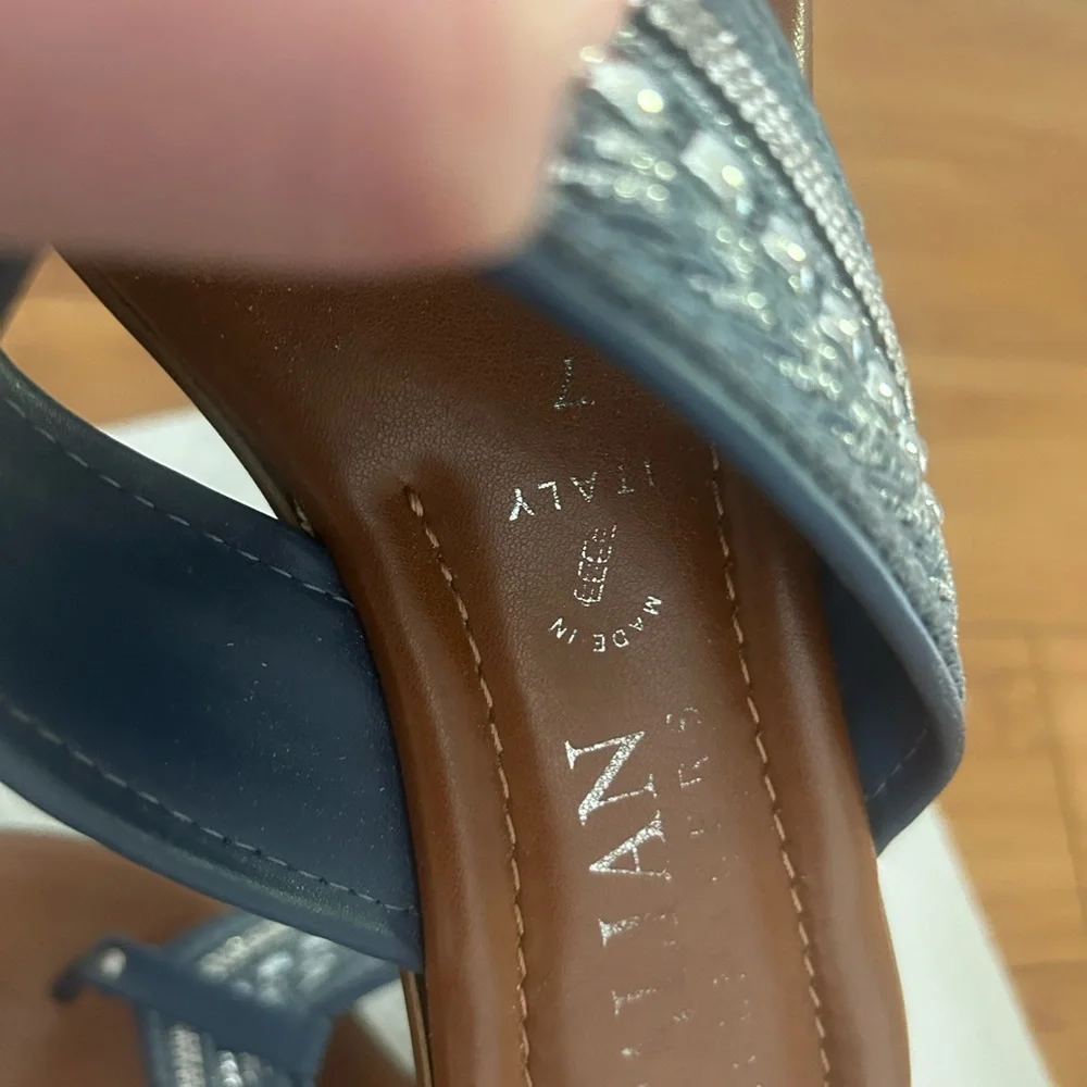 Italian Shoemakers Blue and Brown Beaded Thong Sandals - Picture 2 of 2
